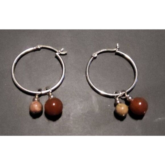 Sterling Interchangeable Hoop Earring Set w/Carnelian & Jasper Drops - Picture 1 of 1